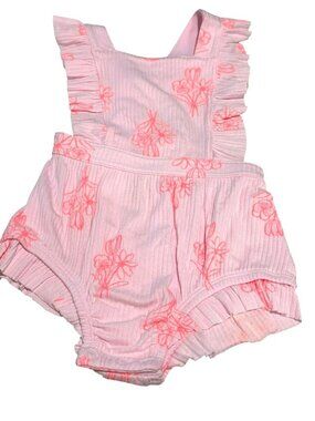 New Baby Girls Pink Floral Sleeveless Romper With Ruffle Straps Size 6-9M